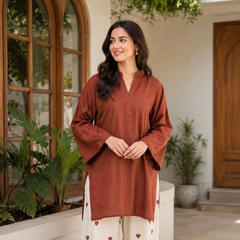 Earthy Rust Cotton Kurta Pant Set for Women