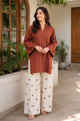 Earthy Rust Cotton Kurta Pant Set for Women