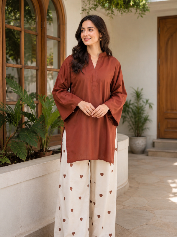 Earthy Rust Cotton Kurta Pant Set for Women