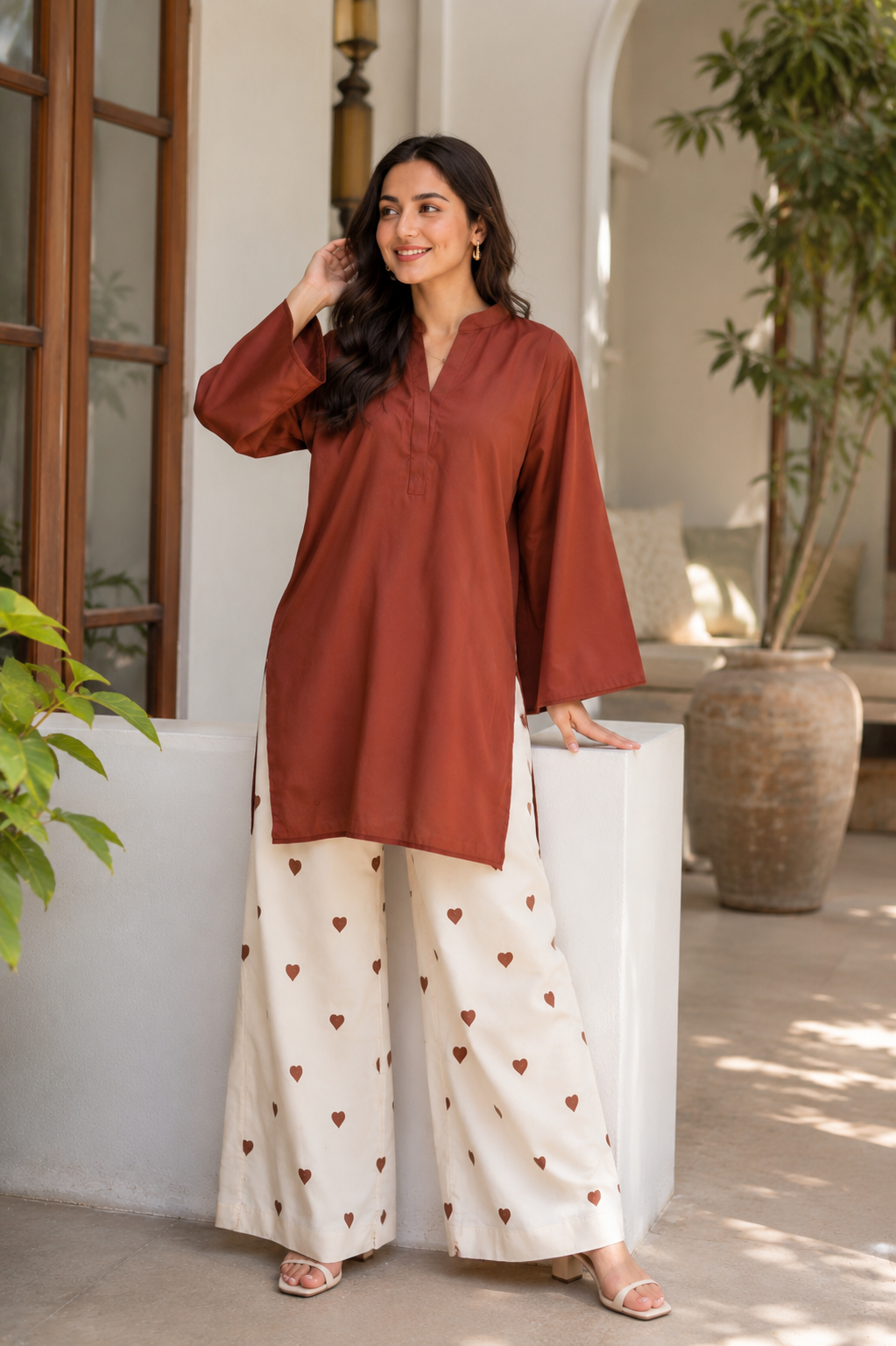 Earthy Rust Cotton Kurta Pant Set for Women