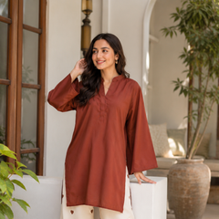 Earthy Rust Cotton Kurta Pant Set for Women
