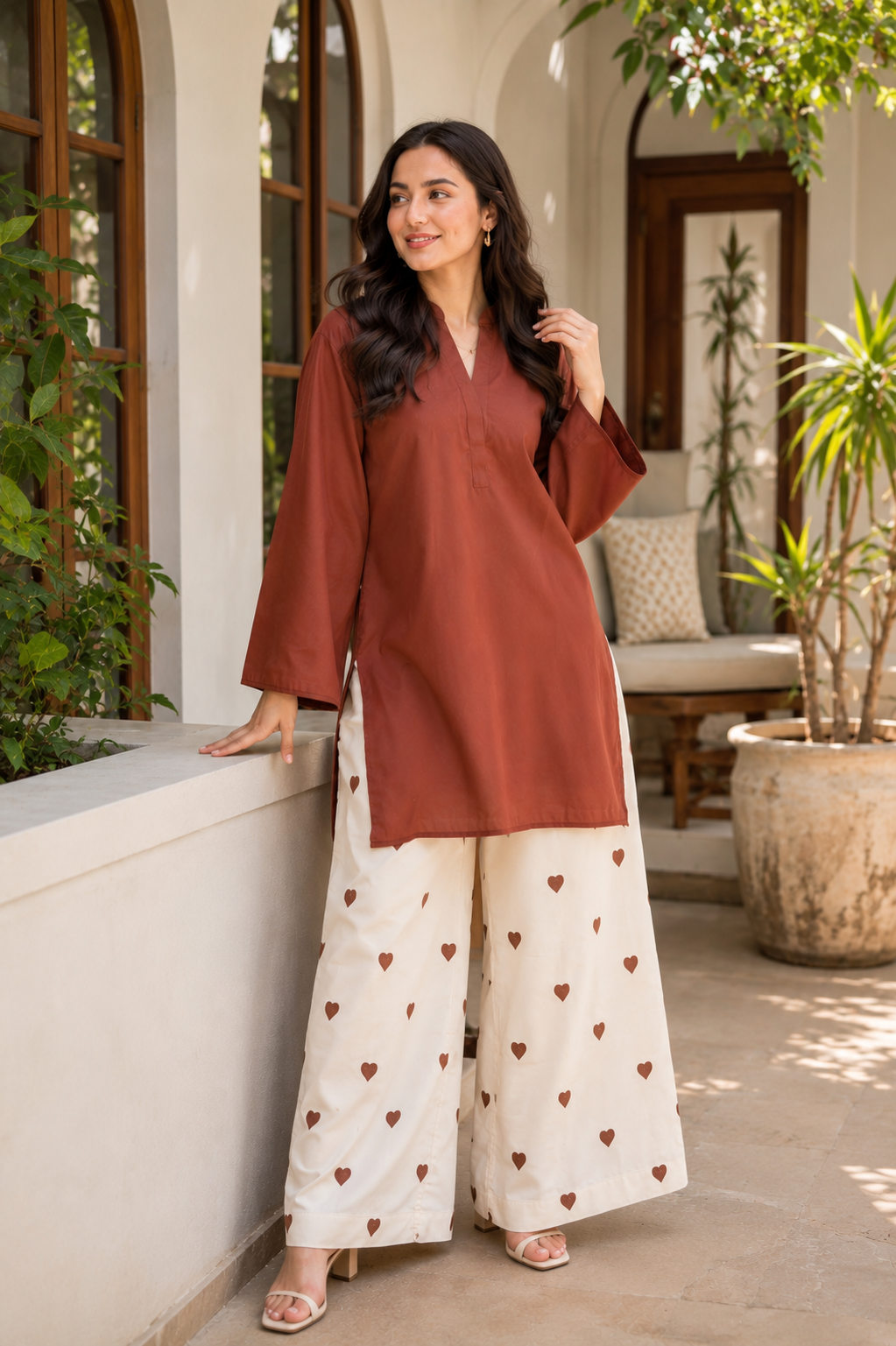 Earthy Rust Cotton Kurta Pant Set for Women