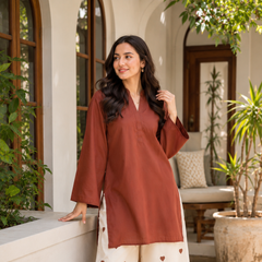 Earthy Rust Cotton Kurta Pant Set for Women