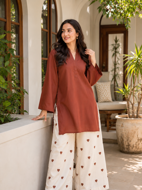Earthy Rust Cotton Kurta Pant Set for Women
