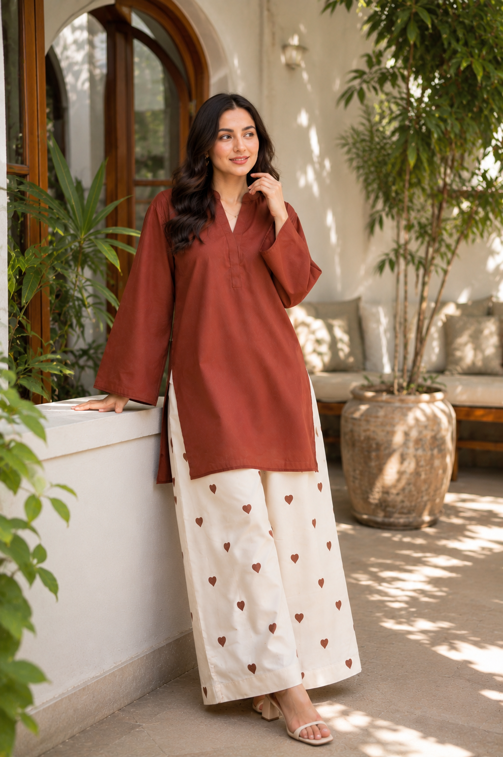 Earthy Rust Cotton Kurta Pant Set for Women