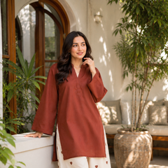 Earthy Rust Cotton Kurta Pant Set for Women