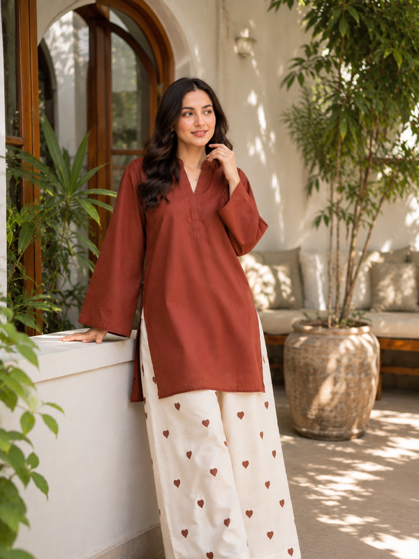 Earthy Rust Cotton Kurta Pant Set for Women