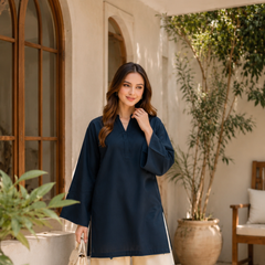Classic Navy Cotton Kurta Palazzo Set