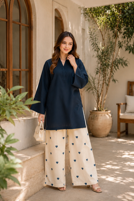 Classic Navy Cotton Kurta Palazzo Set