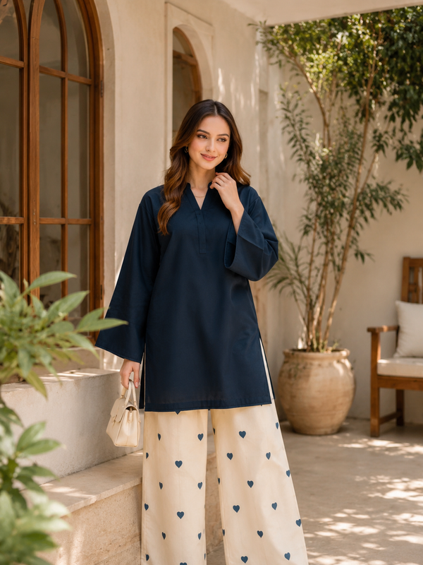 Classic Navy Cotton Kurta Palazzo Set