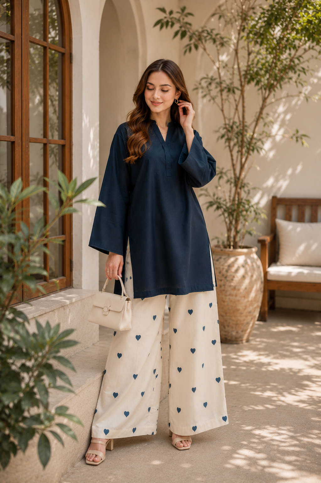 Classic Navy Cotton Kurta Palazzo Set