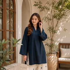 Classic Navy Cotton Kurta Palazzo Set