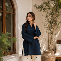 Classic Navy Cotton Kurta Palazzo Set