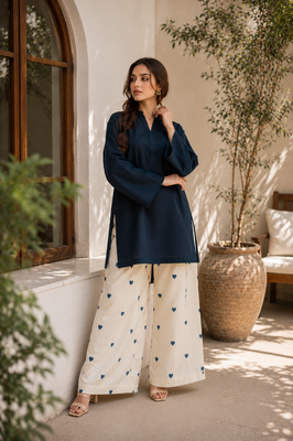 Classic Navy Cotton Kurta Palazzo Set