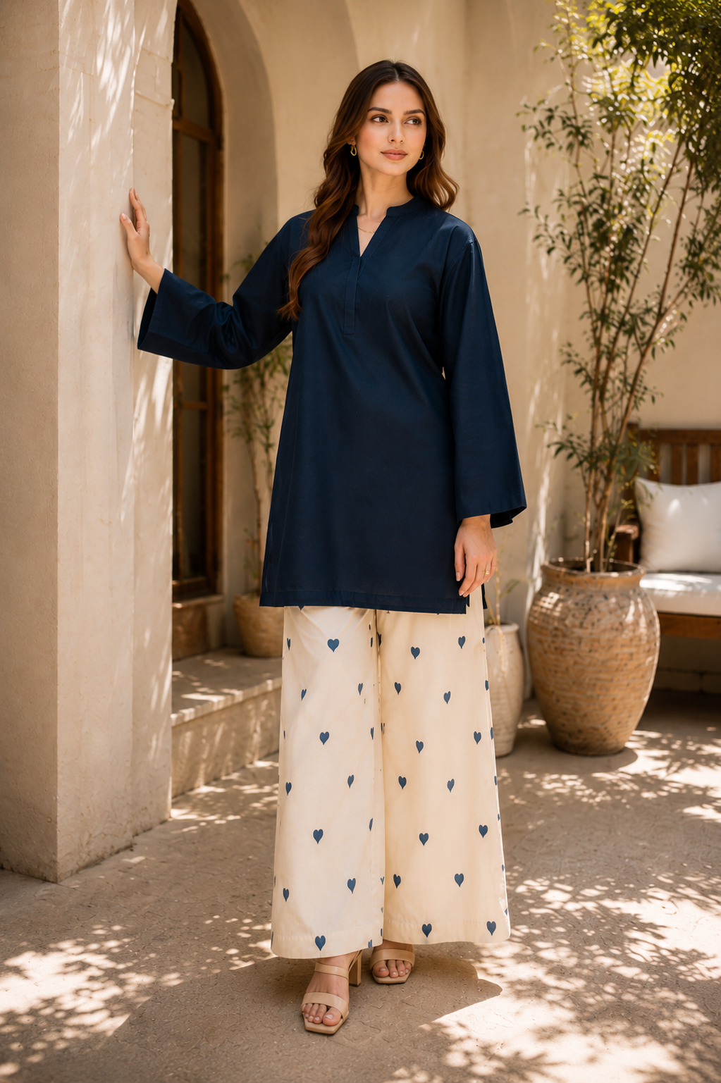 Classic Navy Cotton Kurta Palazzo Set