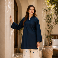 Classic Navy Cotton Kurta Palazzo Set