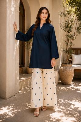 Classic Navy Cotton Kurta Palazzo Set