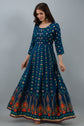 Graceful Blue Rayon Anarkali Dress with Intricate Prints