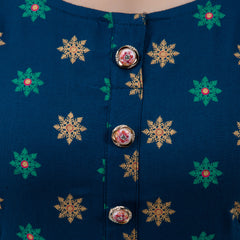 Graceful Blue Rayon Anarkali Dress with Intricate Prints