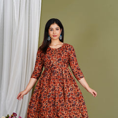 Everyday Comfort Maroon Floral Cotton Maternity Wear Gown