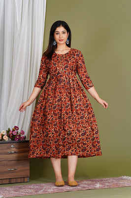 Everyday Comfort Maroon Floral Cotton Maternity Wear Gown