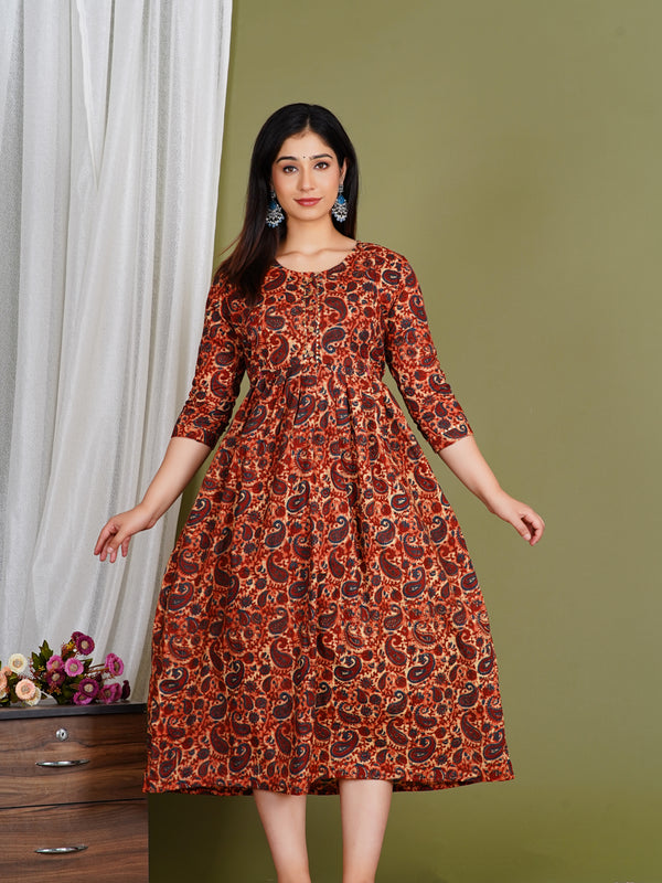 Everyday Comfort Maroon Floral Cotton Maternity Wear Gown