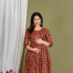 Everyday Comfort Maroon Floral Cotton Maternity Wear Gown