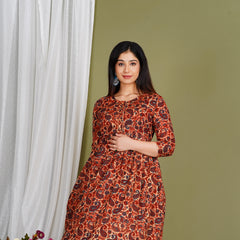 Everyday Comfort Maroon Floral Cotton Maternity Wear Gown