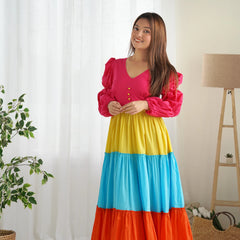 Indolady Summer Splash Colorblock Maxi Dress
