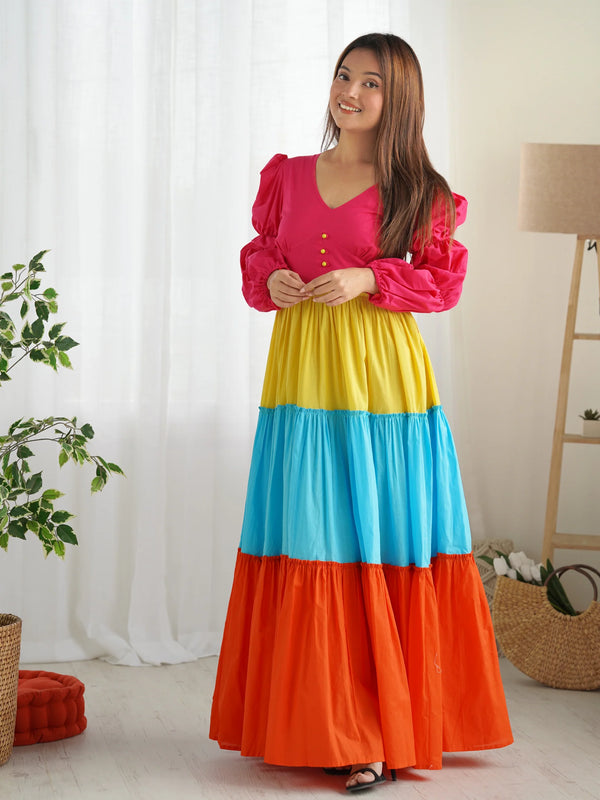 Indolady Summer Splash Colorblock Maxi Dress