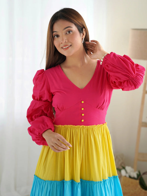 Indolady Summer Splash Colorblock Maxi Dress