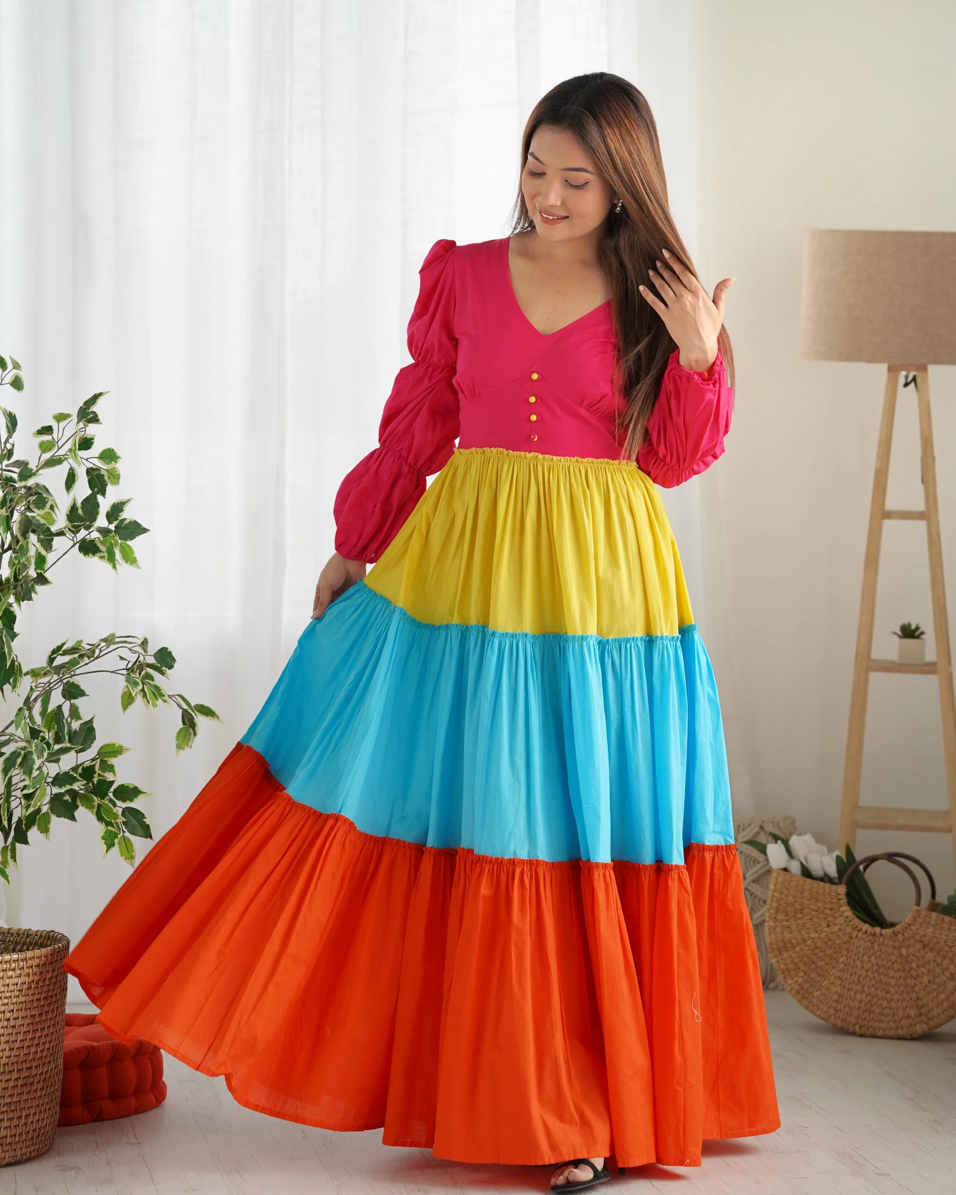 Indolady Summer Splash Colorblock Maxi Dress