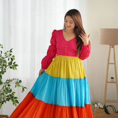 Indolady Summer Splash Colorblock Maxi Dress