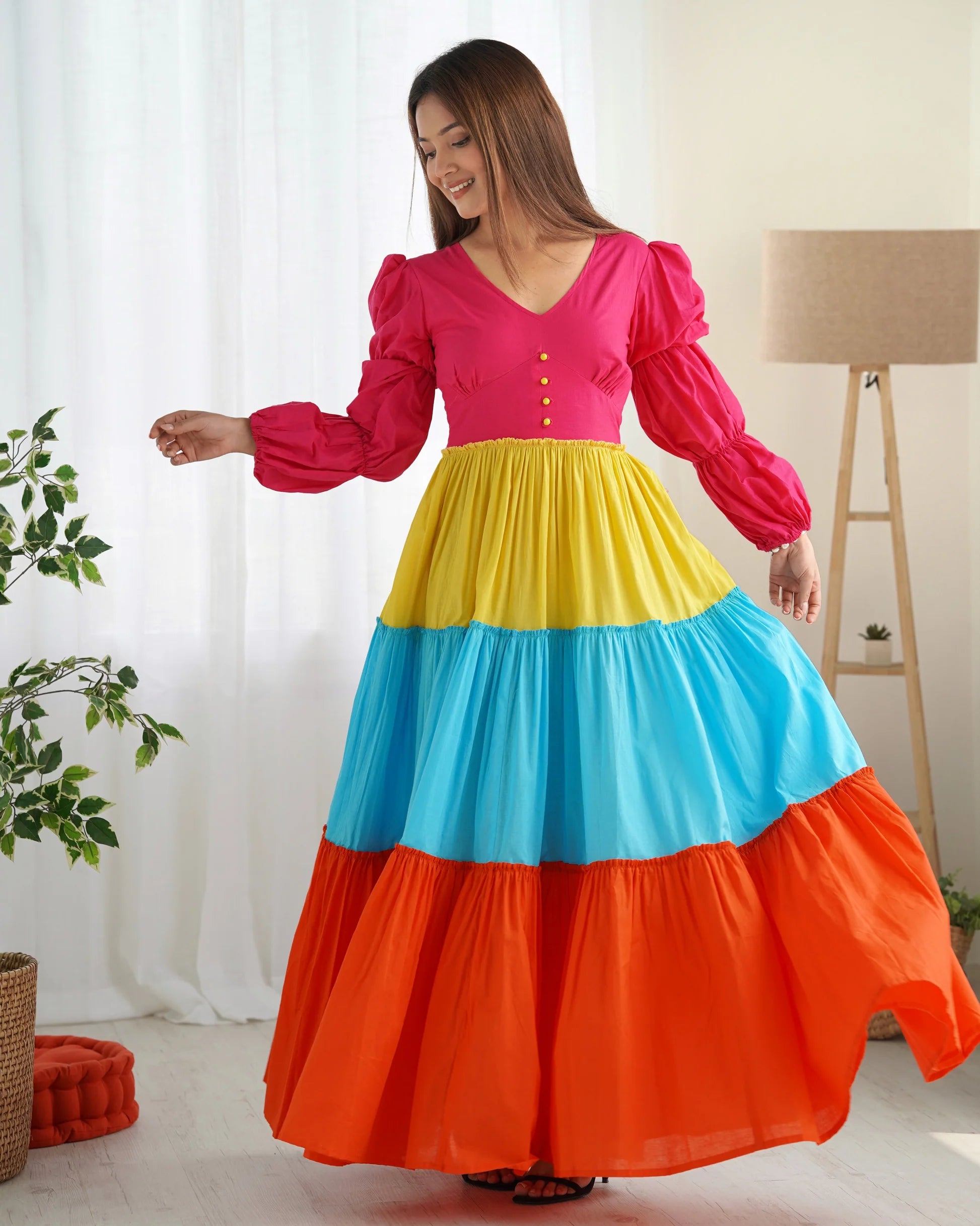 Indolady Summer Splash Colorblock Maxi Dress