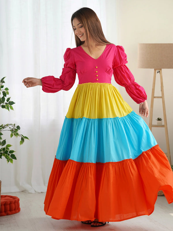 Indolady Summer Splash Colorblock Maxi Dress