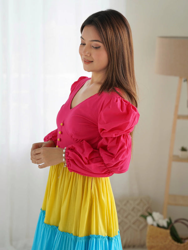 Indolady Summer Splash Colorblock Maxi Dress