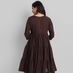 Brown Flared Tier Dress in Rayon | Indolady