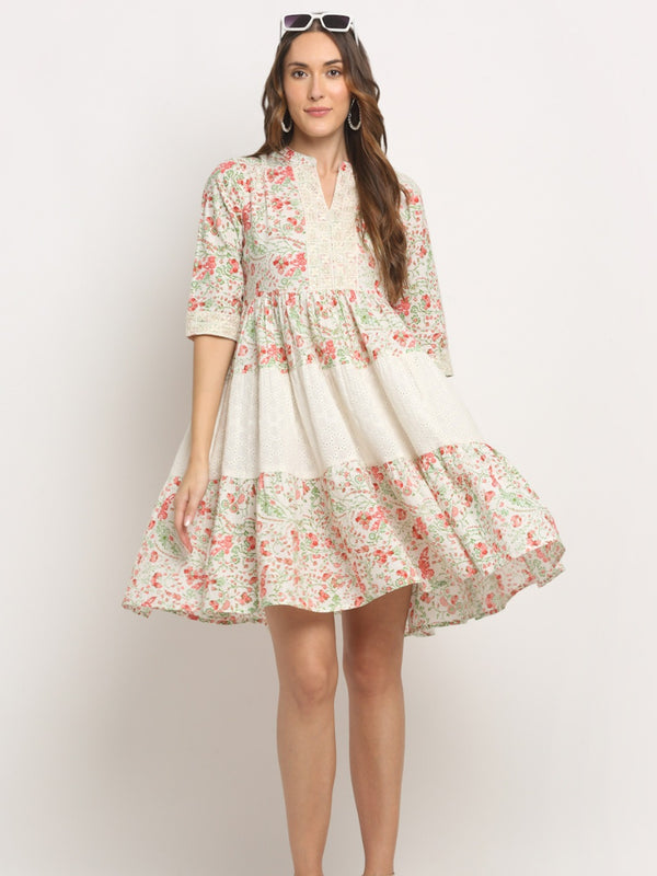 Ivory Petal – Embroidered Tiered Cotton Midi