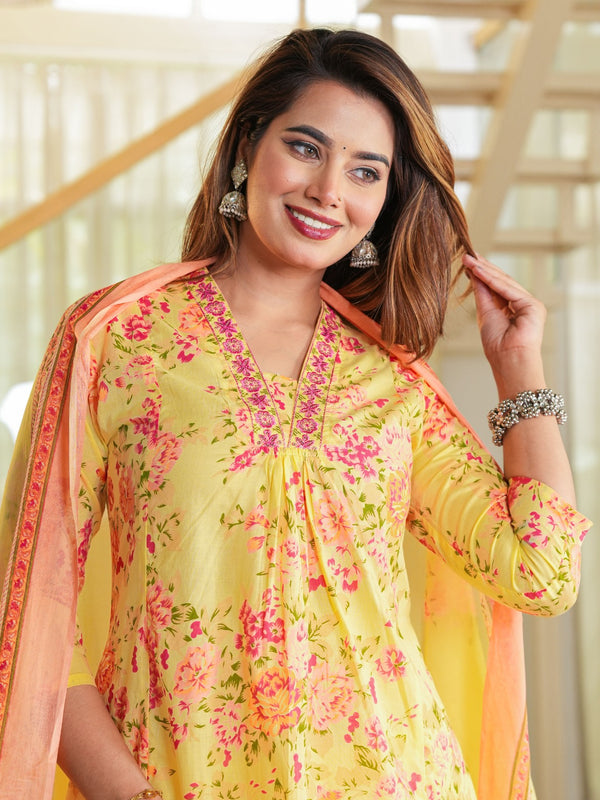 Golden Glow – Mustard Yellow Floral Kurta Pant Set
