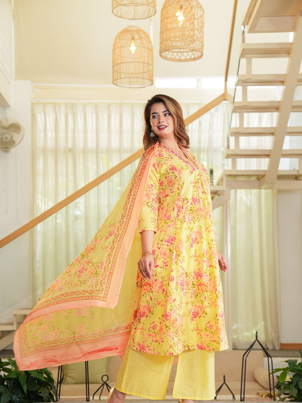 Golden Glow – Mustard Yellow Floral Kurta Pant Set