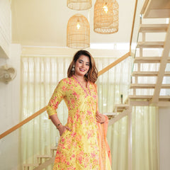 Golden Glow – Mustard Yellow Floral Kurta Pant Set
