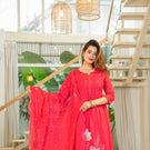 Indolady Pink Blossom Cotton Suit Set – Hand Embroidered Grace in pink