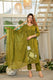 Indolady Green Cotton Suit Set – Handcrafted Bloom in Rust
