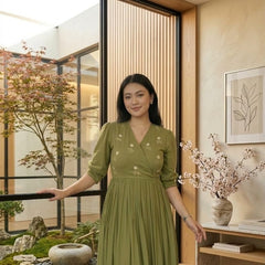 Green Grace Stylish Handwork Midi Dress