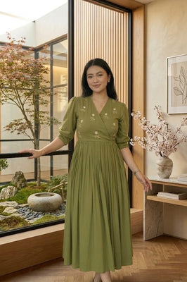 Green Grace Stylish Handwork Midi Dress