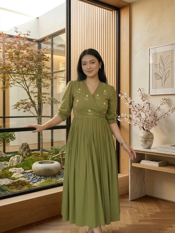 Green Grace Stylish Handwork Midi Dress