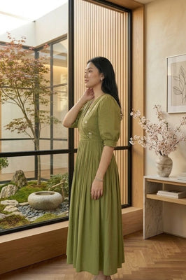 Green Grace Stylish Handwork Midi Dress