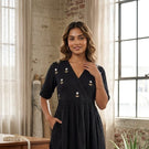 Midnight Black Handwork Midi | Soft Rayon Fabric