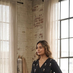 Midnight Black Handwork Midi | Soft Rayon Fabric