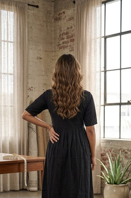 Midnight Black Handwork Midi | Soft Rayon Fabric